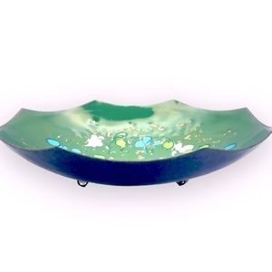[vintage] Unsigned MCM Enameled Copper Footed Dish